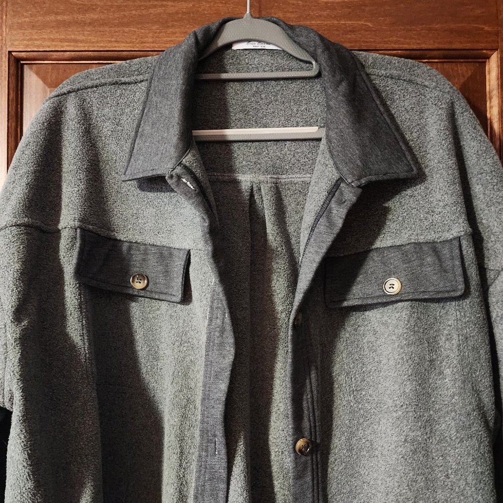 Shift In the Wind Charcoal Grey Fleece Shacket